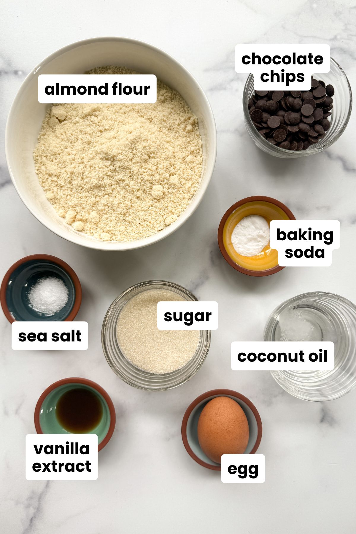 Ingredients in almond flour chocolate chip cookies.