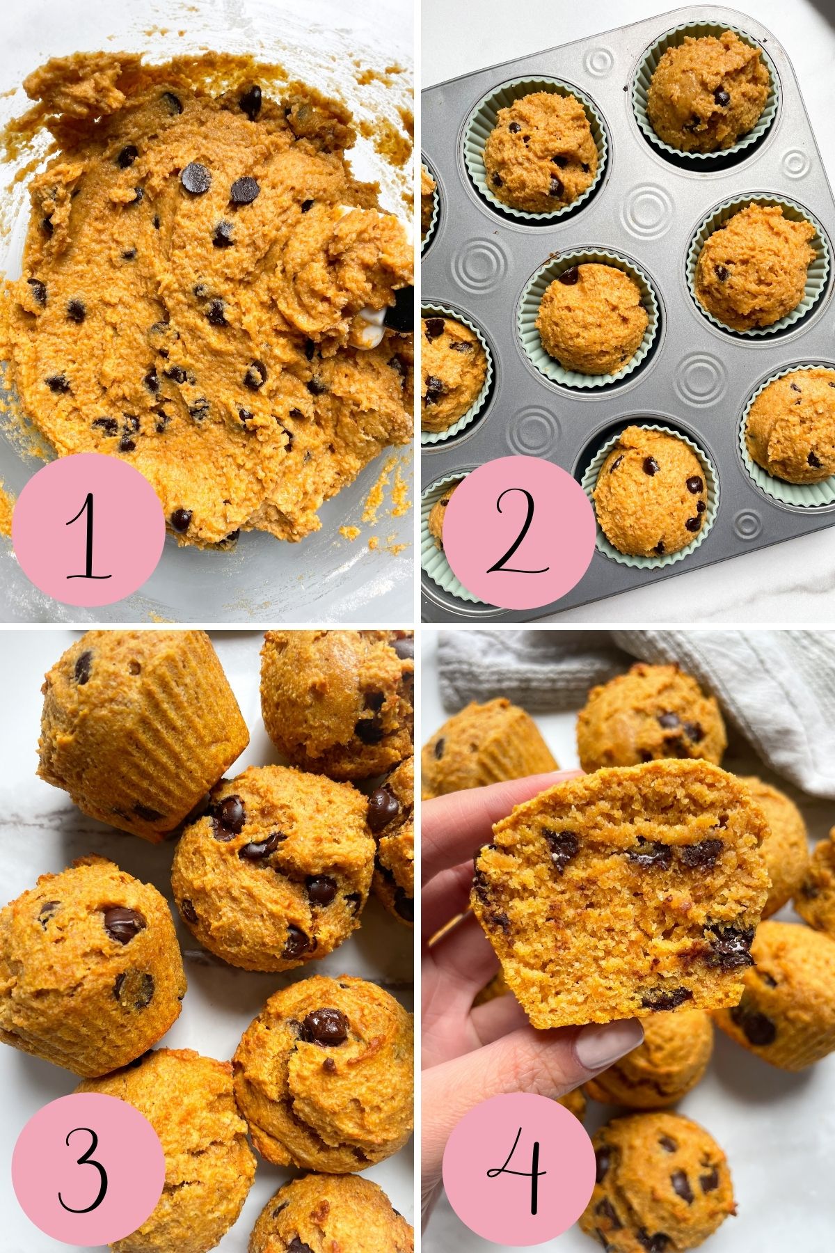 4 step process how to make healthy pumpkin muffins