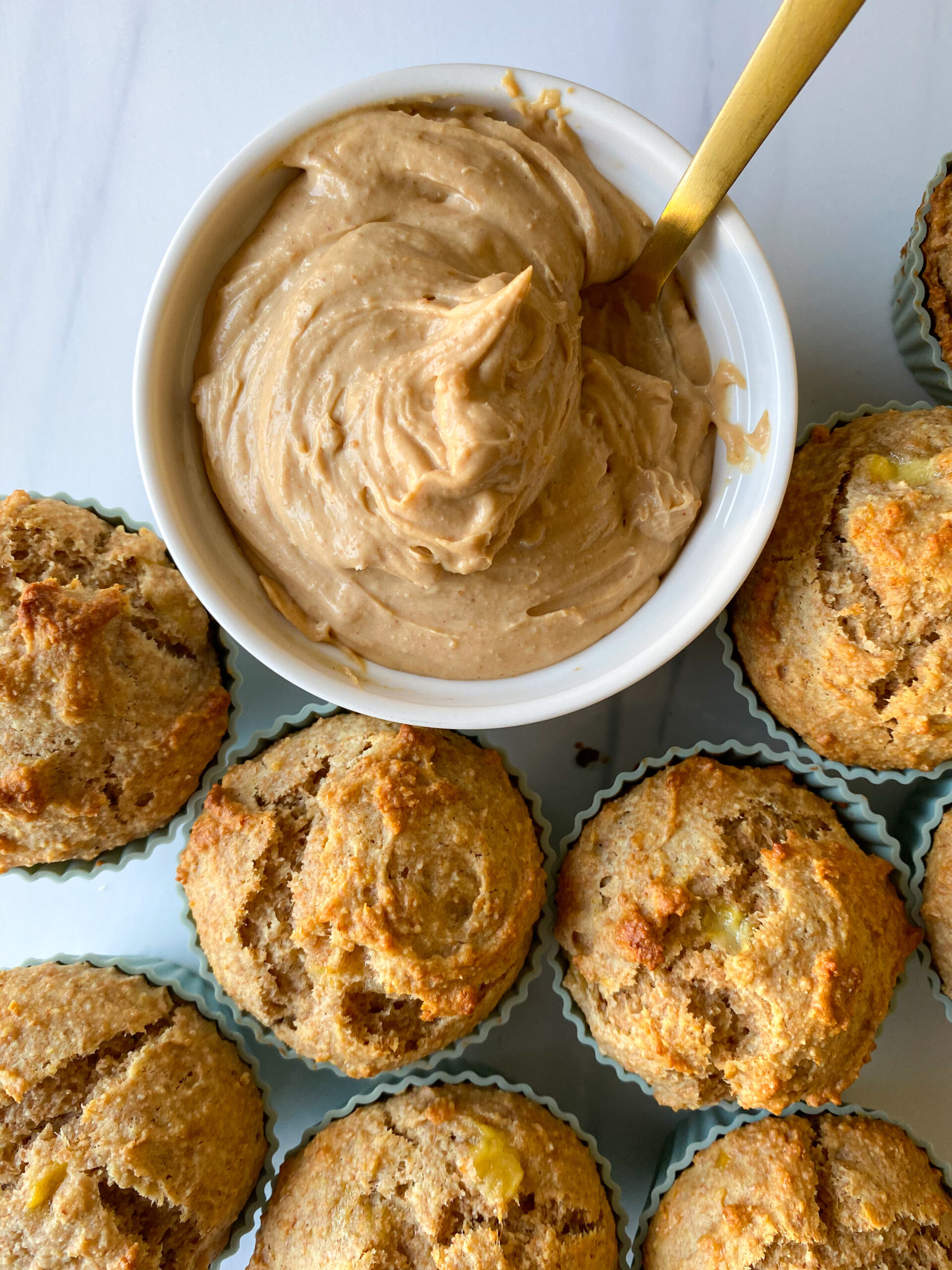 Healthy Whole Wheat Banana Muffins with Dairy Free Peanut Butter