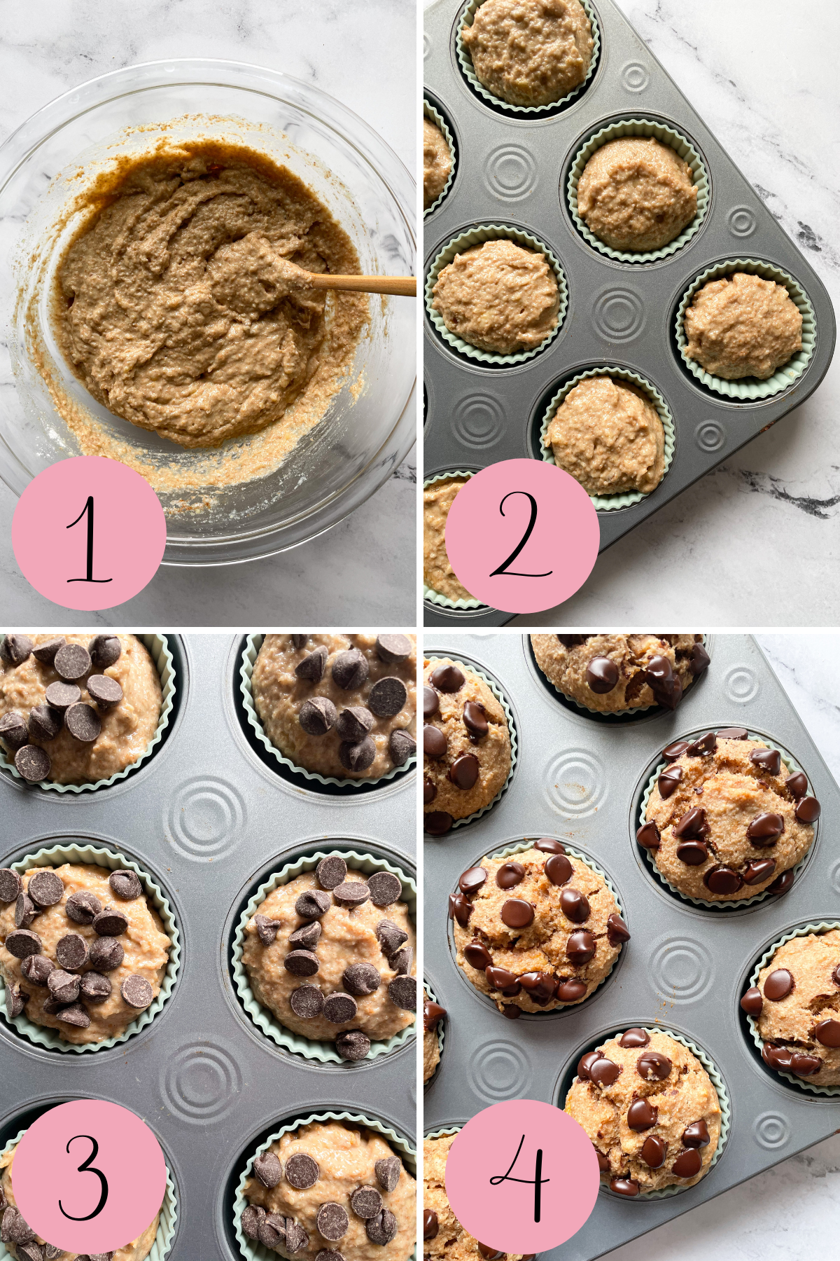 4 step process collage how to make muffins