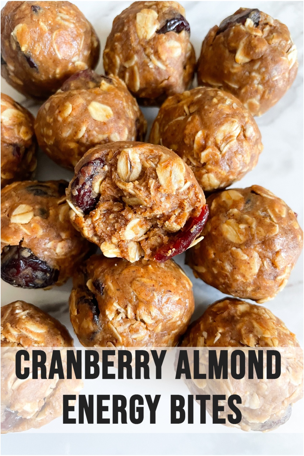 energy bites on marble background with text overlay explaining the texture for pinterest pinning