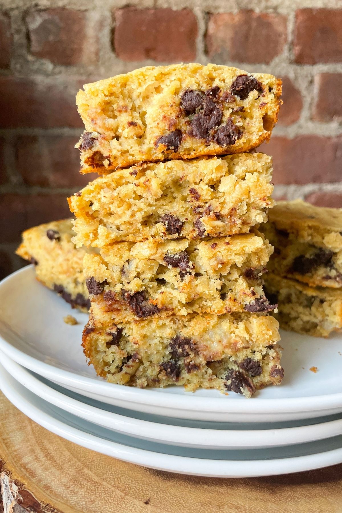 stacked healthy chocolate chip oatmeal bars