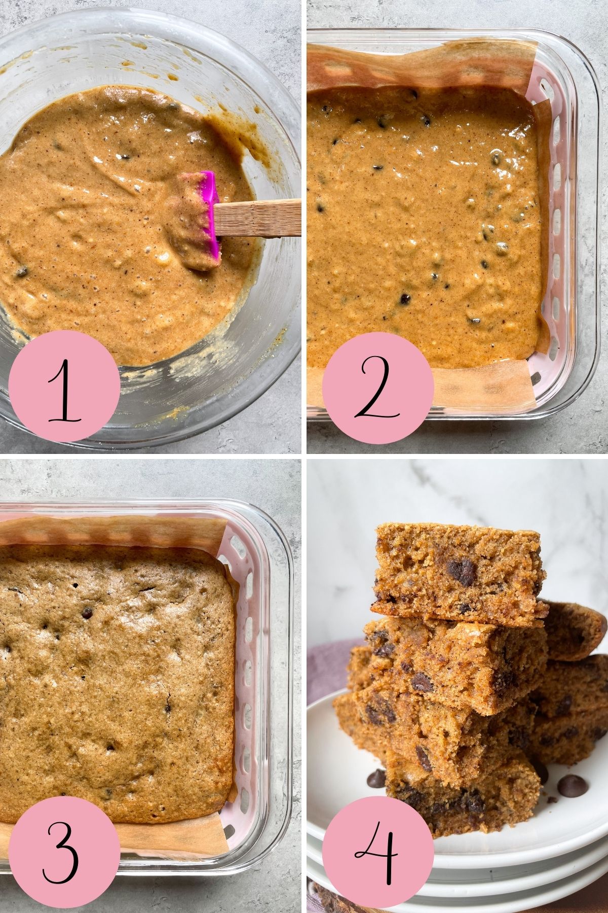 4 steps how to make healthy banana bread bars