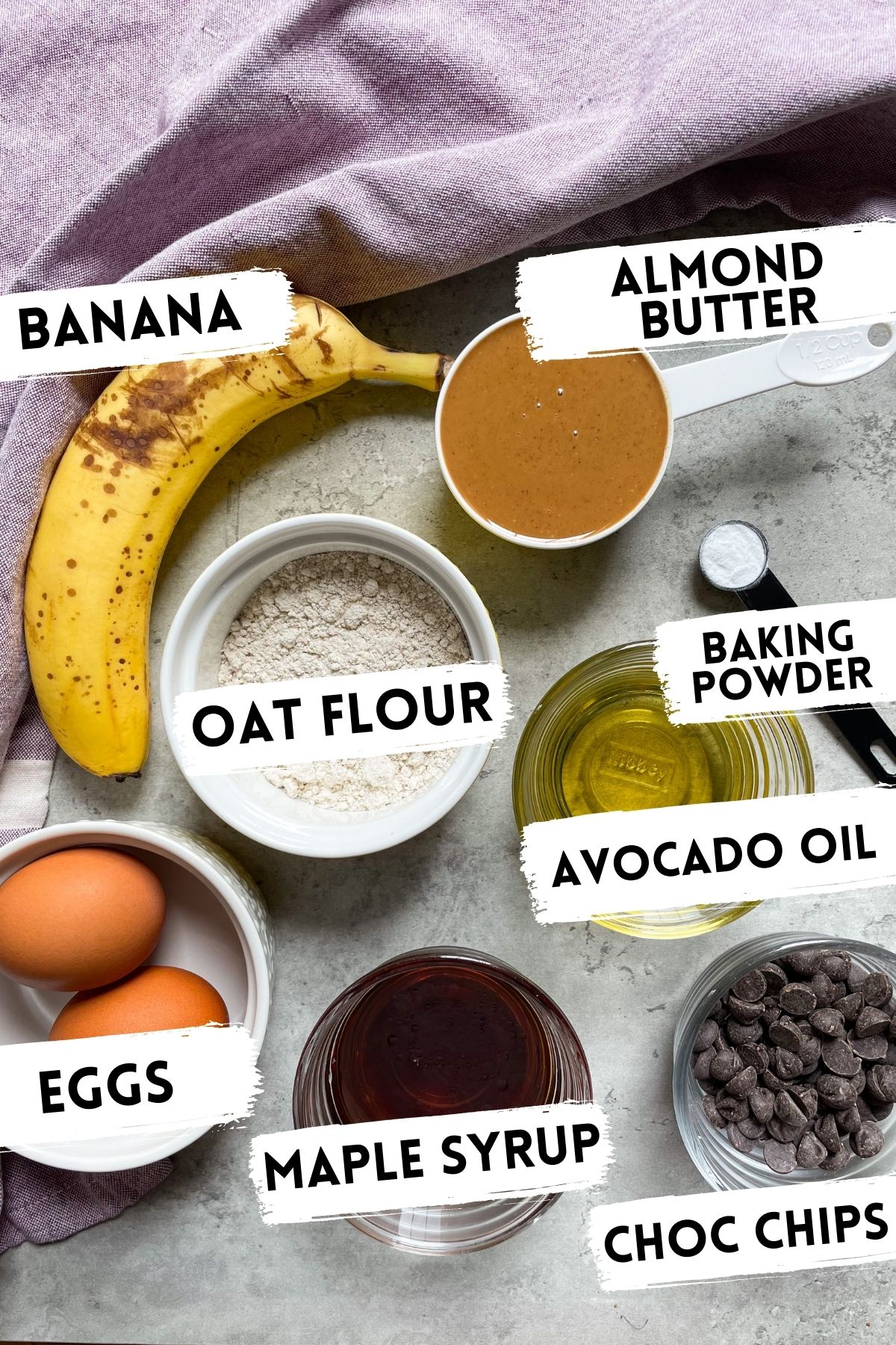 ingredients in Almond Butter Banana Bread Bars
