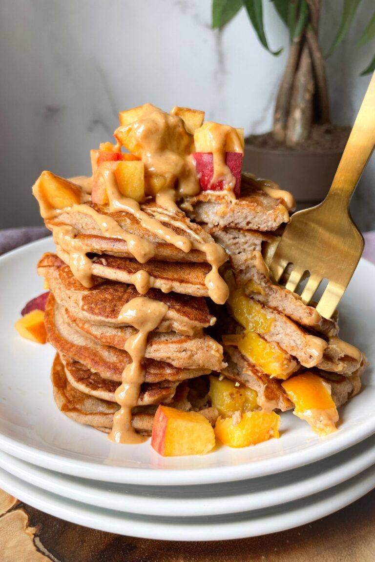 Healthy Peach Pancakes With Oat Flour {Gluten Free & Refined Sugar Free