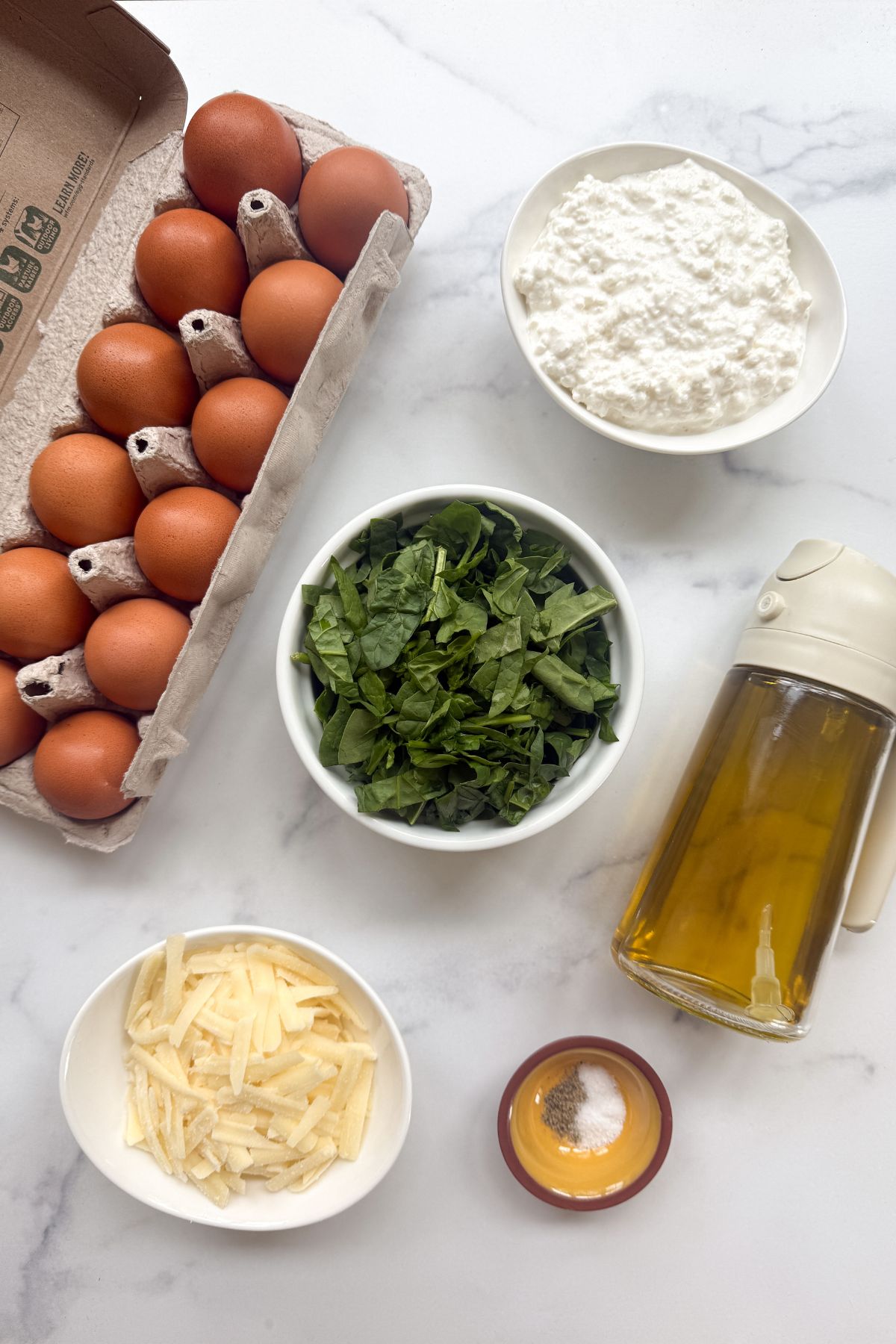 Ingredients in cottage cheese egg bake.
