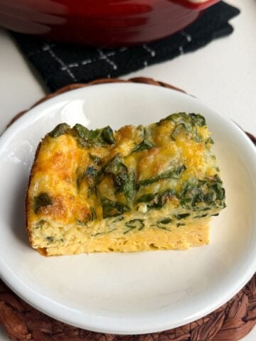 A slice of cottage cheese egg bake on a plate.